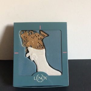 VTG Lenox STOCKING Christmas Ornament PorcelainGold Accents 2-Sides Made in USA